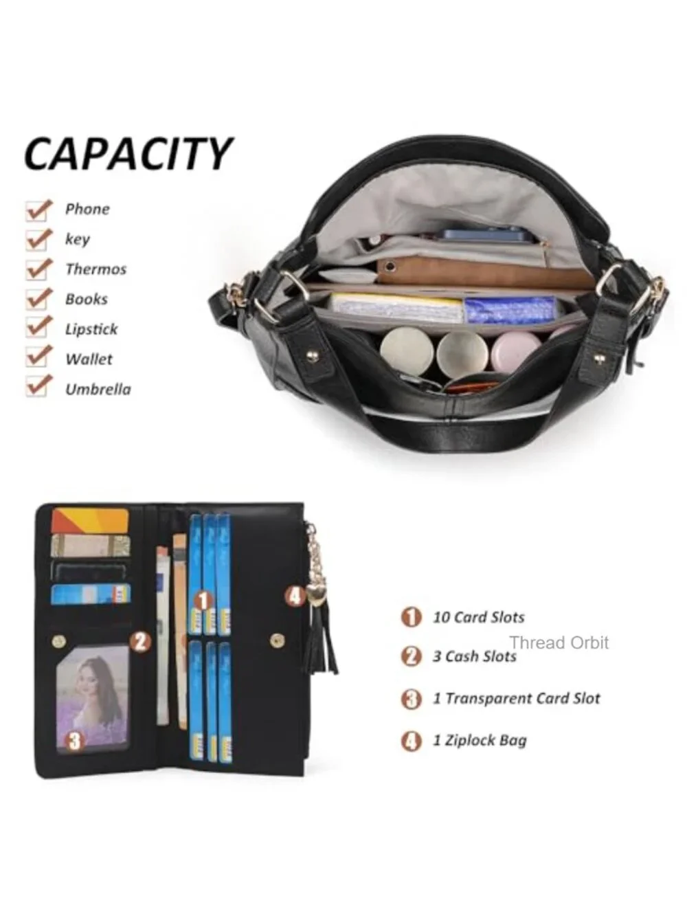 Women's Hobo Crossbody Bag Set with Matching Wallet PU Leather 2pc